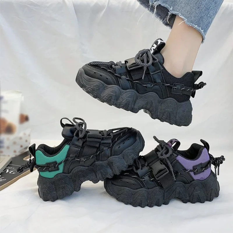

Females Lace Up Flat Vulcanized Shoes Ladies Thick Bottom Round Toe Buckle Sneakers Women 2021 New Classic Comfortable Footwear