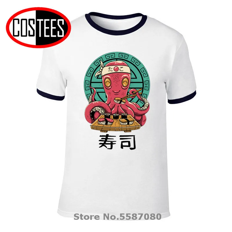 Japan Cartoon style Geek Octo Sushi Bar t shirt men Funny Octopus chef sushi t-shirt for foodies gift tasty food tshirt camiseta | Мужская