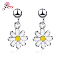 fashion 925 sterling silver daisy sun flower drop earrings women lady jewelry pendientes brincos drop shipping