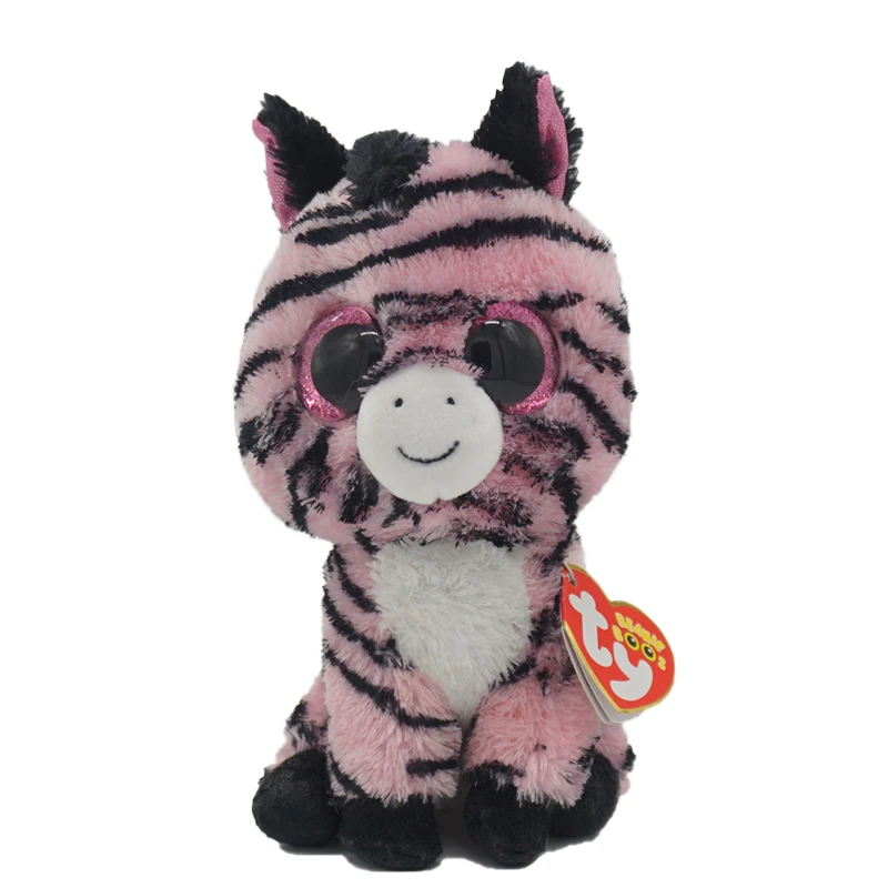 

Новинка Ty Beanie с большими глазами, 6 дюймов, 15 см, розовая полосатая Зебра, мягкие плюшевые милые игрушки, мягкая кукла-животное, подарок для де...