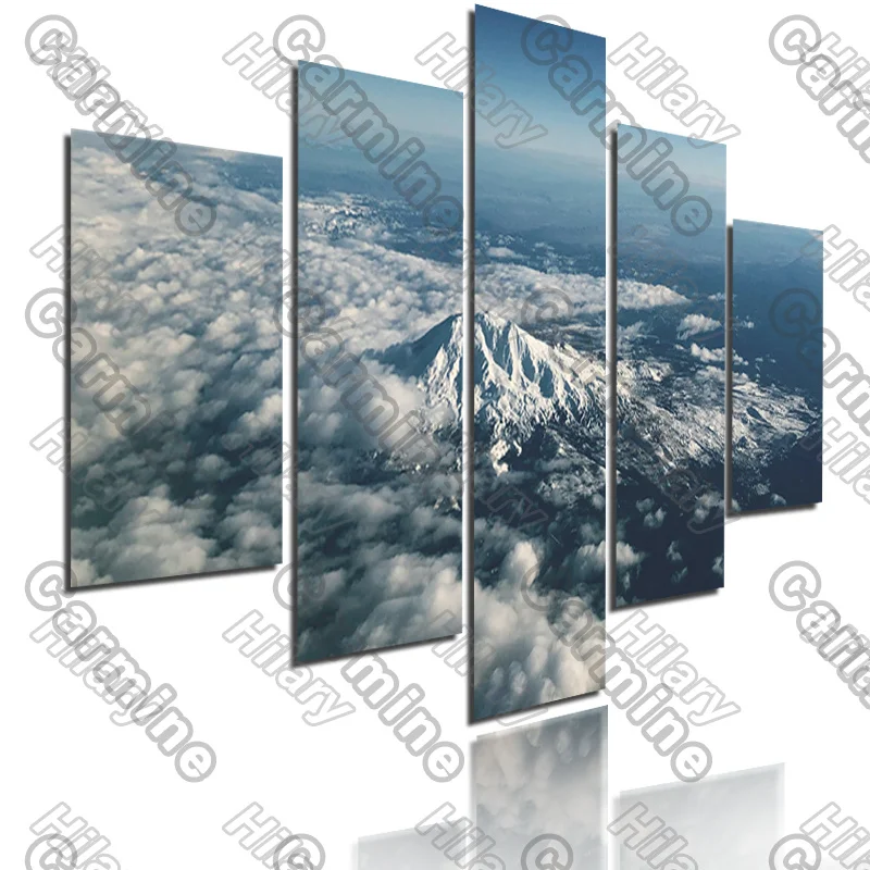 

Poster Cloudiness Mountain Top Snow Landscape Canvas Painting 5Pcs Posters Painting Wall Art Decoration for Living Room
