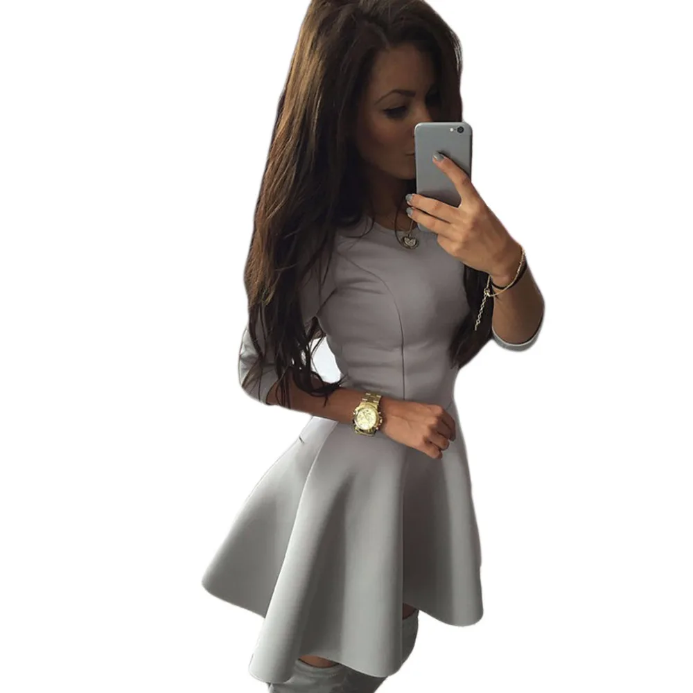 

Autumn Winter Spring New Women Fashion Dress Long Sleeve O-Neck Bodycon Slim A-Line Mini Black Women Dress Vestidos