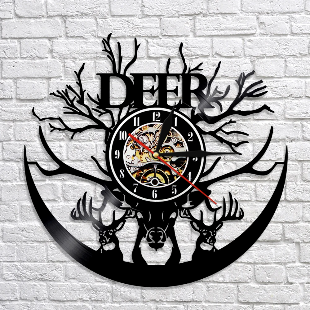Настенные часы с виниловой пластиной современный дизайн изображением леса дикой