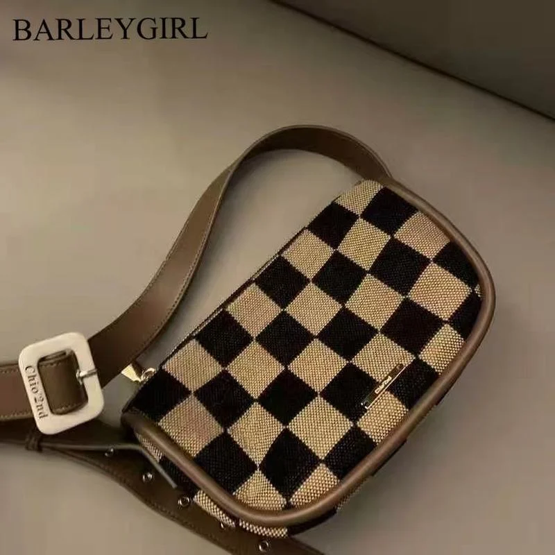 

Barleygirl Small PU Leather Check Pattern Flip Crossbody Bag Women's Winter Fashion Luxury Travel Shoulder Handbag and Wallet