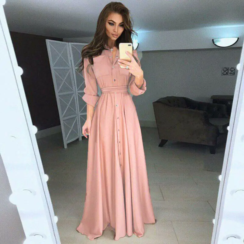 Женское платье макси на пуговицах однотонное красное свободное большого размера