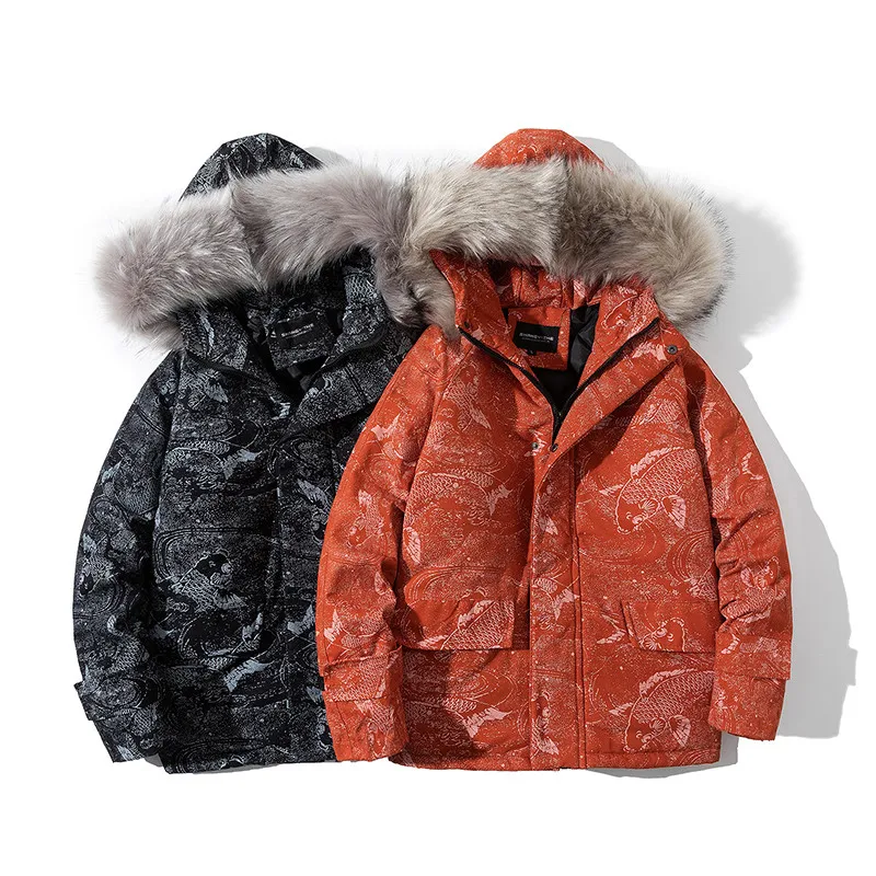 

Red Men Winter Hooded Thick Coat Fashion Loose Jacket Comfortable Warm Overcoat Chinese Style Parkas