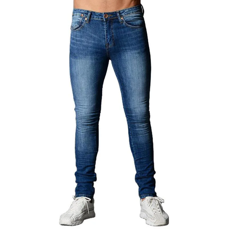 

Мужские Винтажные синие джинсы, модные облегающие однотонные штаны-карандаш стрейч из денима, мужские повседневные обтягивающие черные дж...