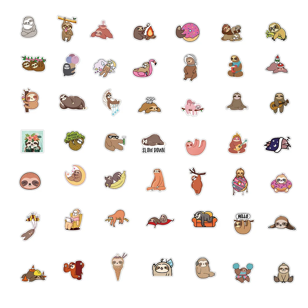 

100PCS Cute Sloth Stickers Pack For Kids Cartoon Animal Sticker Waterproof For DIY Guitar Water bottle Bicycle Skateboard Laptop