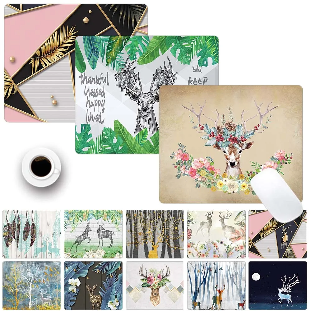 

Painting Deer Pattern Office Desk Mat School Supplies Office Tools Desktop Square Mousepad PU Leather Gaming Small Mouse Pad