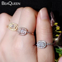 beaqueen sparkling baguette cubic zircon paved setting summer collection stackable chic rings wedding bands for women r104