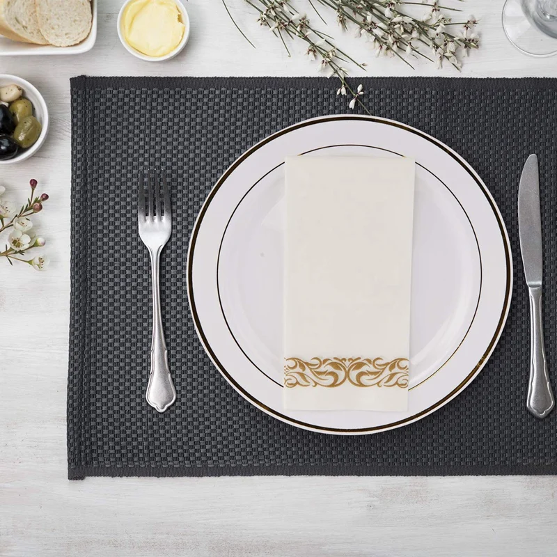 

Disposable Hand Towels and Decorative Bathroom Napkins with Floral Trim Perfect for Holidays, Dinners, Parties, Weddings, Cateri