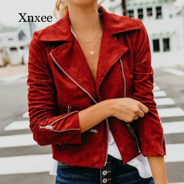 

Spring and Autumn Women's Artificial Pu Leather Suede Short Jacket Zipper Motorcycle Jacket Women's 2021 Fashion Motorcycle Jack