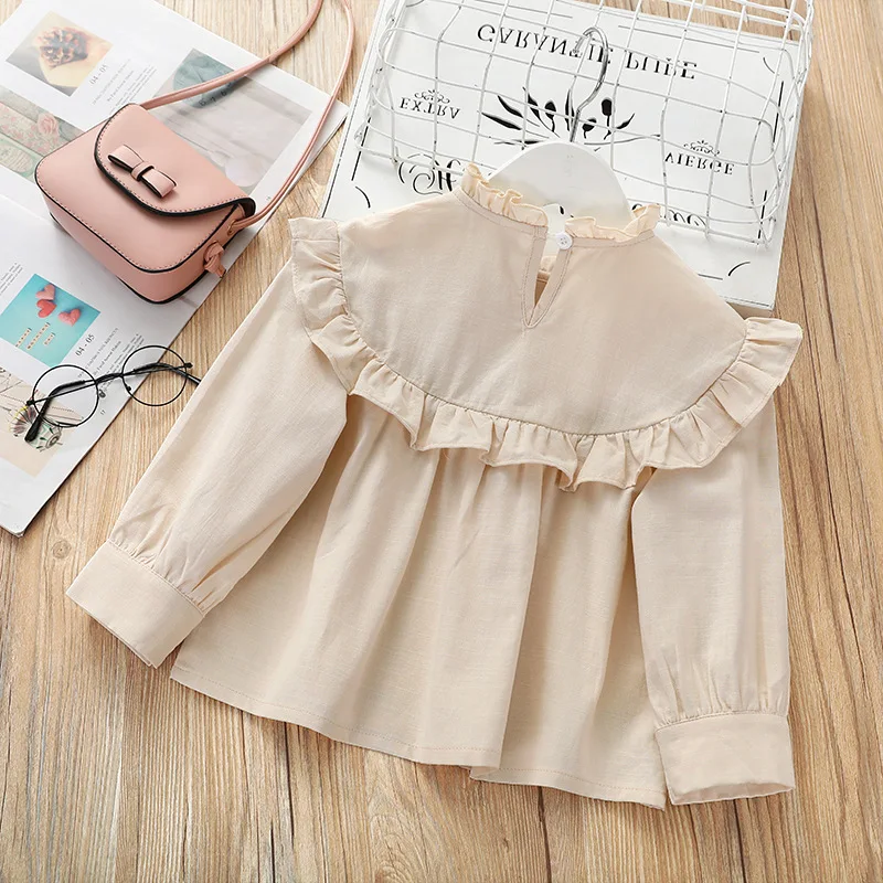 Блузка для девочек сезон осень детская рубашка с объемным большим цветком