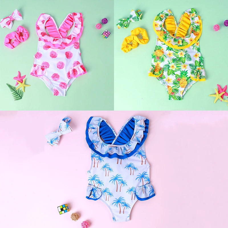 

Summer Toddler Kid Baby Girl Floral Bikini Ruffle Swimwear One-Piece Swimsuit Infantil Bathing Suit Quick Dry Beachwear 2-11T