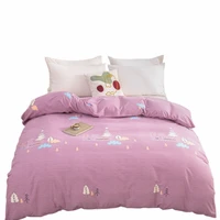 spring thin household bedding soft bed set fashion pastoral style anti static cotton woolen simple pattern purple quilt cover