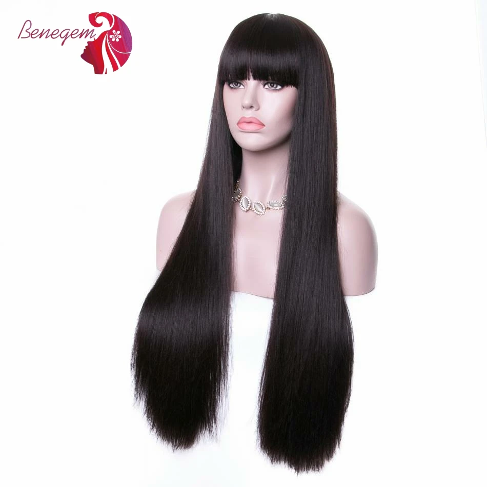 

Benegem Synthetic Wig Long Straight with Bangs For Black And White Fashion Women Heat Resistant Fiber Daily Cosplay Use Wigs