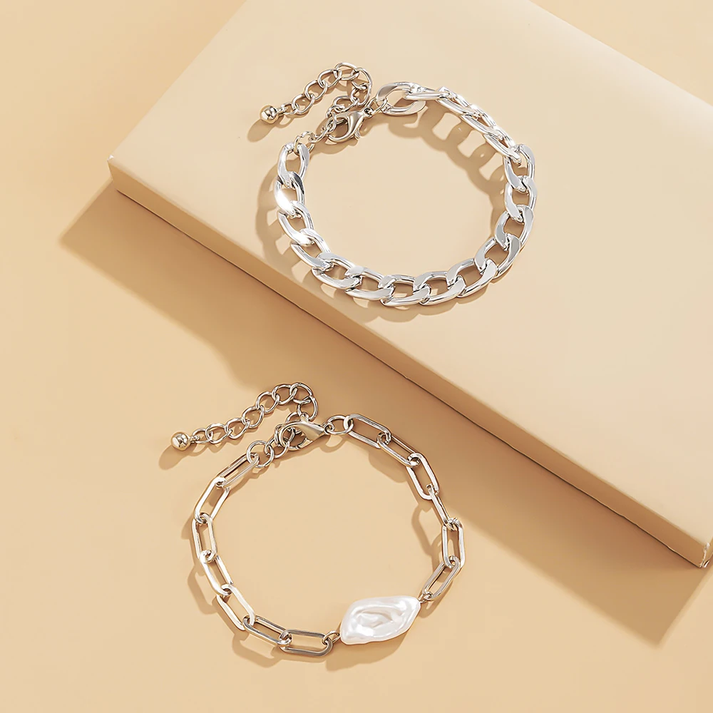 

Harong Trend Irregular Pearl Charm Bracelet Gold Silver Color Multi-layer Metal Chain Bangle Punk Gothic Jewelry For Woman Gifts
