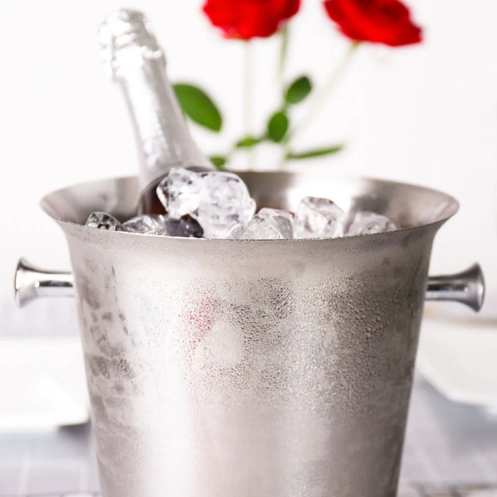 

1Pc Ice Bucket Stainless Steel Ice Cooler Bar Ice Chiller with Handles