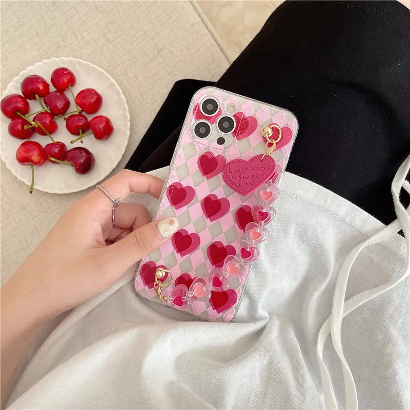 

Cute love heart case With Strap For iphone 12 Mini 11 Pro Max XR XS MAX X 7 8 Plus SE 2020 popular nice transparent Phone Cover