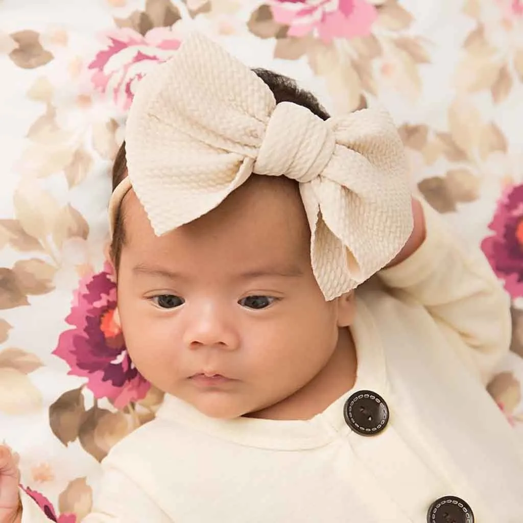 Эластичная однотонная повязка на голову с бантом для новорожденных девочек 5 шт.