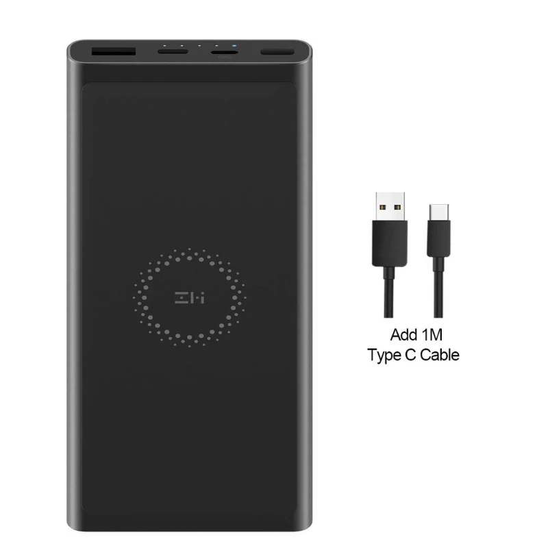 add Type C cable ZMI 10000 мАч беспроводной внешний аккумулятор для MFi для Apple для зарядки Lightning двойной USB-C 18 Вт макс 10 Вт макс Qi Сертифицированный - Цвет: add Type C cable