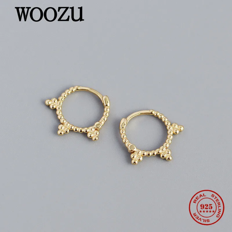 

WOOZU натуральная 925 Стерлинговое Серебро геометрической формы в стиле «панк» из бисера серьги-кольца для женщин вечерние Girl Простые Модные у...