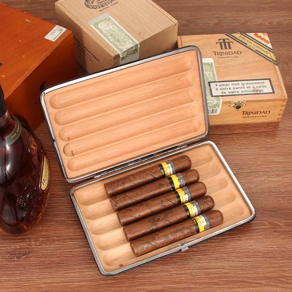 

Lubinski Leather Cigar Case Classic Cedar Wood Cigar Humidor Outdoor Portable Travel Sigaar Box For Cigars