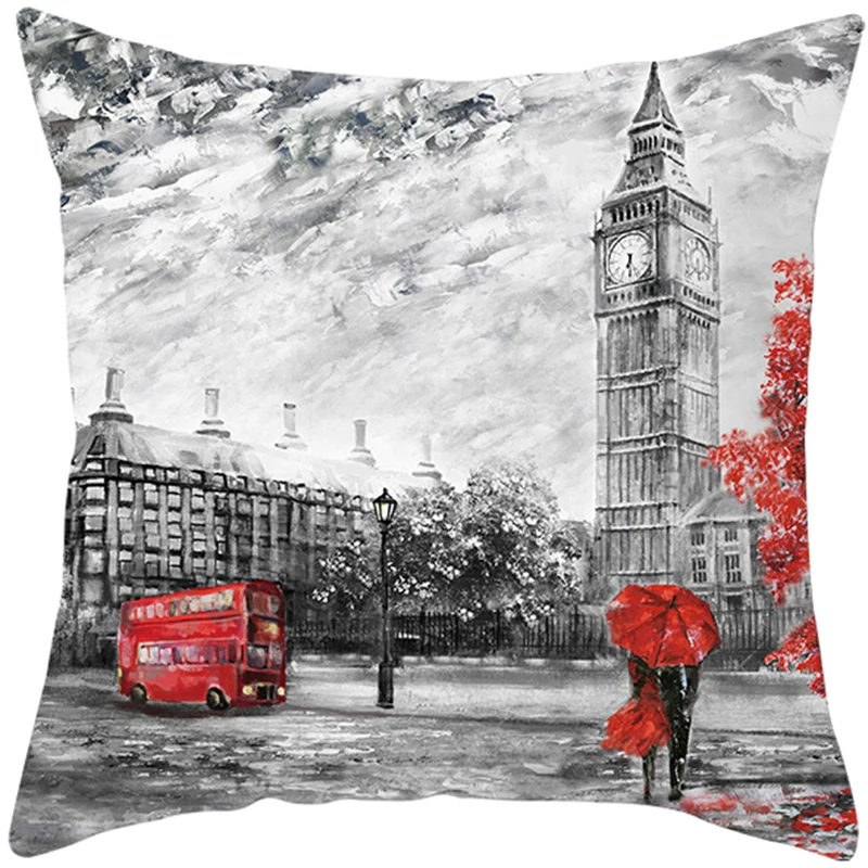 Funda de almohada de decoraci&oacute;n del D&iacute;a de San Valent&iacute;n, cubierta de coj&iacute;n para sof&aacute;, cama, decoraci&oacute;n del hogar, Torre Eiffel, 45x45cm-5