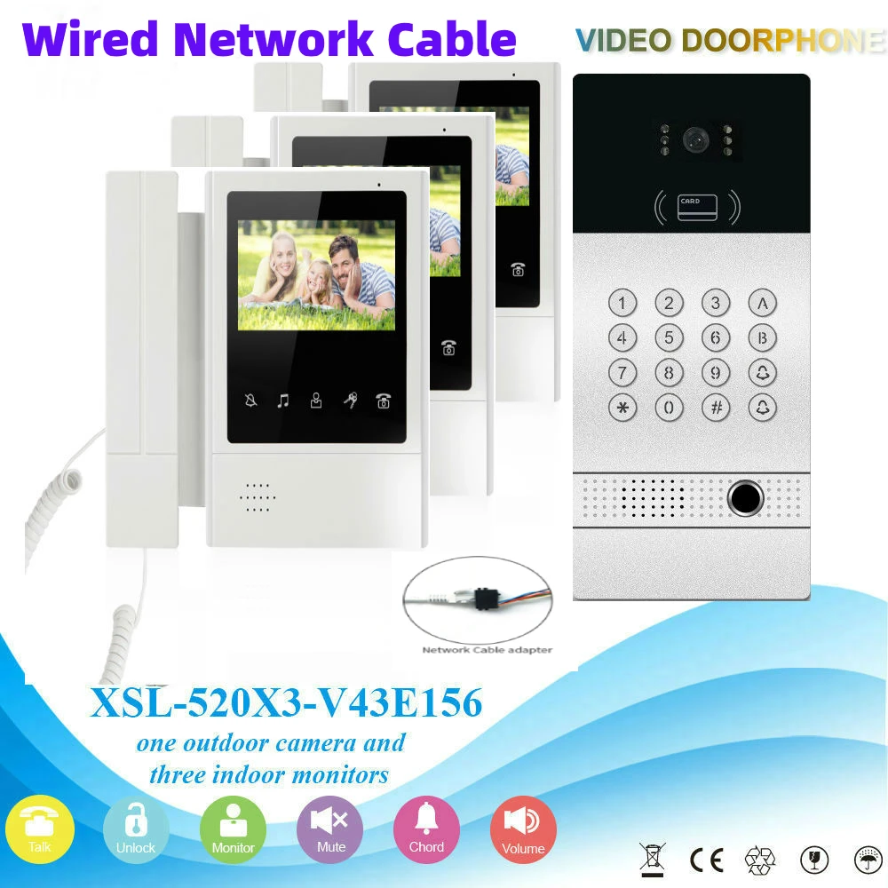 

Video Door Intercom Entry System Kit Wired Video Doorbell Phone Rainproof Call Panel IR Camera for Home Villa Building Apartment