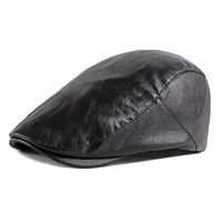 2022 pu beret hat for women spring autumn herringbone berets solid black red green flat peaked caps men faux leather newsboy hat