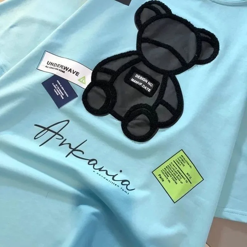 

Women's T-shirts women Harajuku Girls Plus Oversize Tops O-neck Short Sleeves Loose Embroidery Bear Tees M- 4XL