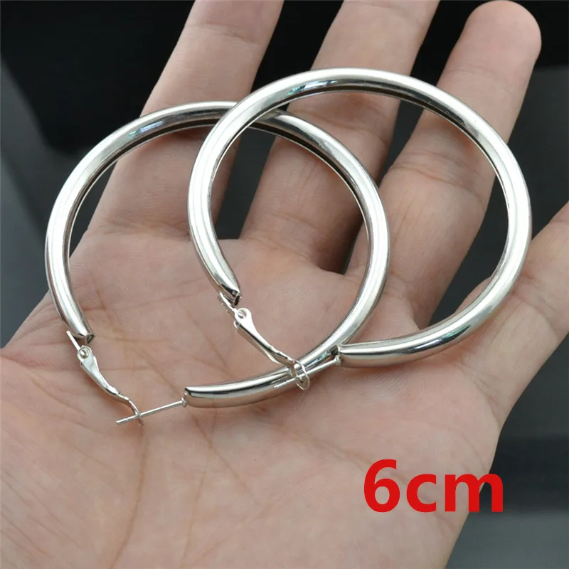 Silver diameter 6cm Простой серебряный золотой большой круг обруч серьги для женщин Диаметр 3-9 см индивидуальность Панк tide модели дикие Молодежные женские серьги - Окраска металла: Silver diameter 6cm