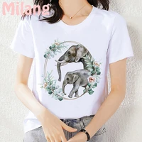 elephant love cute animal watercolor mujer camisetas white top t shirts aesthetics graphic casual short sleeve polyester t shirt