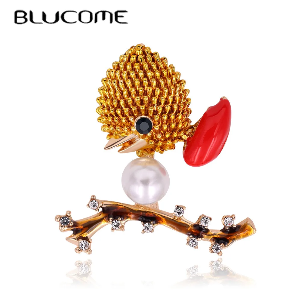 

Blucome Kawaii Enamel Birds With Plants Shape Brooches Imitation Pearls Crystal Alloy Metal Vintage Animl Brooch Lapel Pins