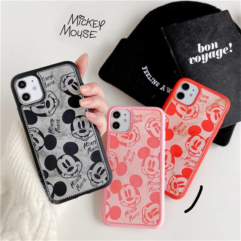 

DISNEY Cartoon Case Cute Mickey Mouse Protective Covers for iPhone 12 11 Pro Max 7 8 Plus X XR XS Max Silicone Phone Cases Gift