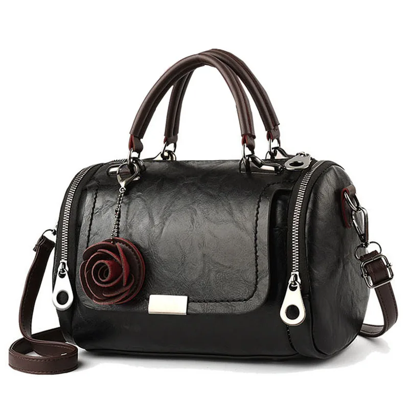 

Fashion Women's Handbags New Large Capacity Rose Pendant Pu Leather Shoulder Bags Casual Messenger Bags For Women Female Tote