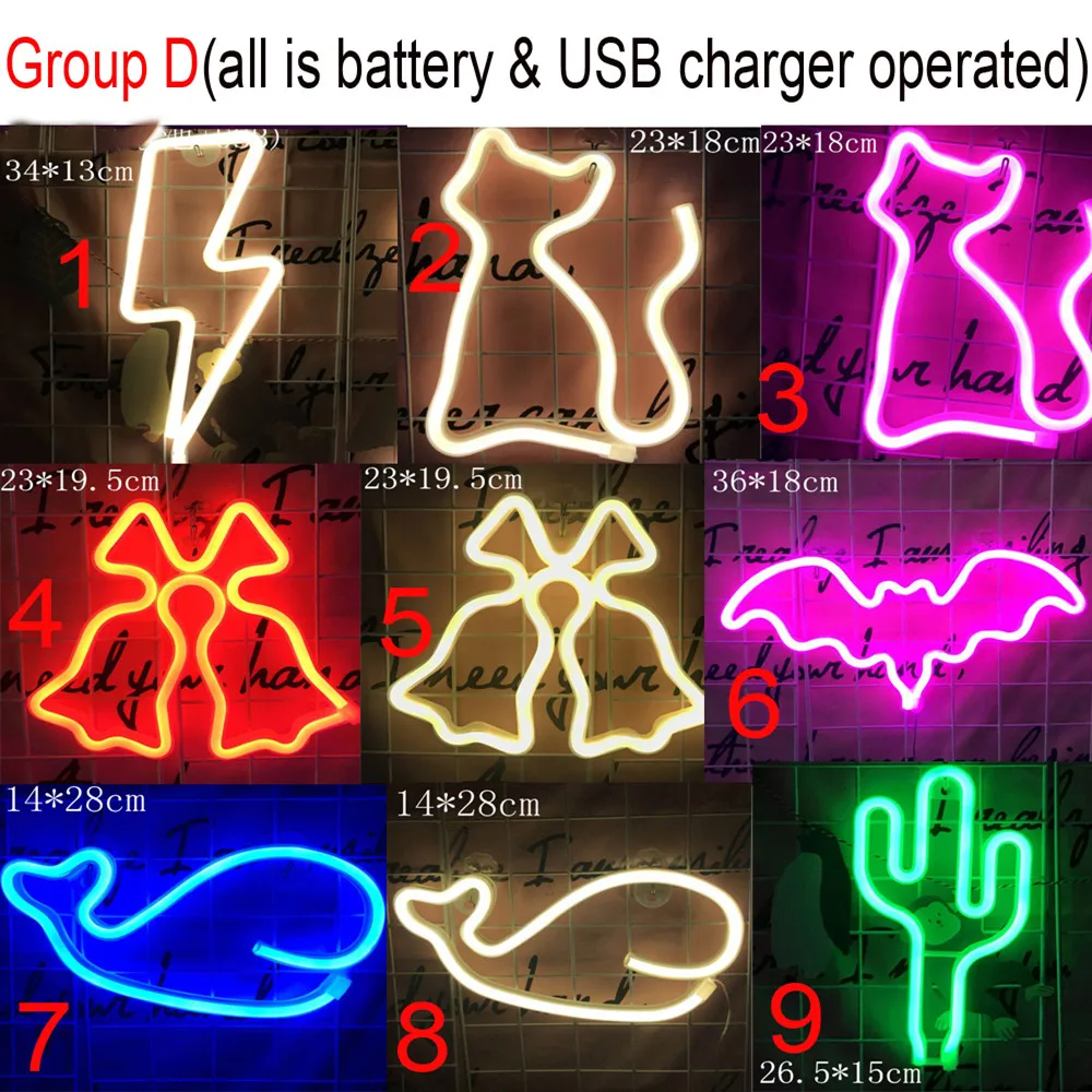 Неоновая светодиодная вывеска на батарейках AA с питанием от USB для праздника