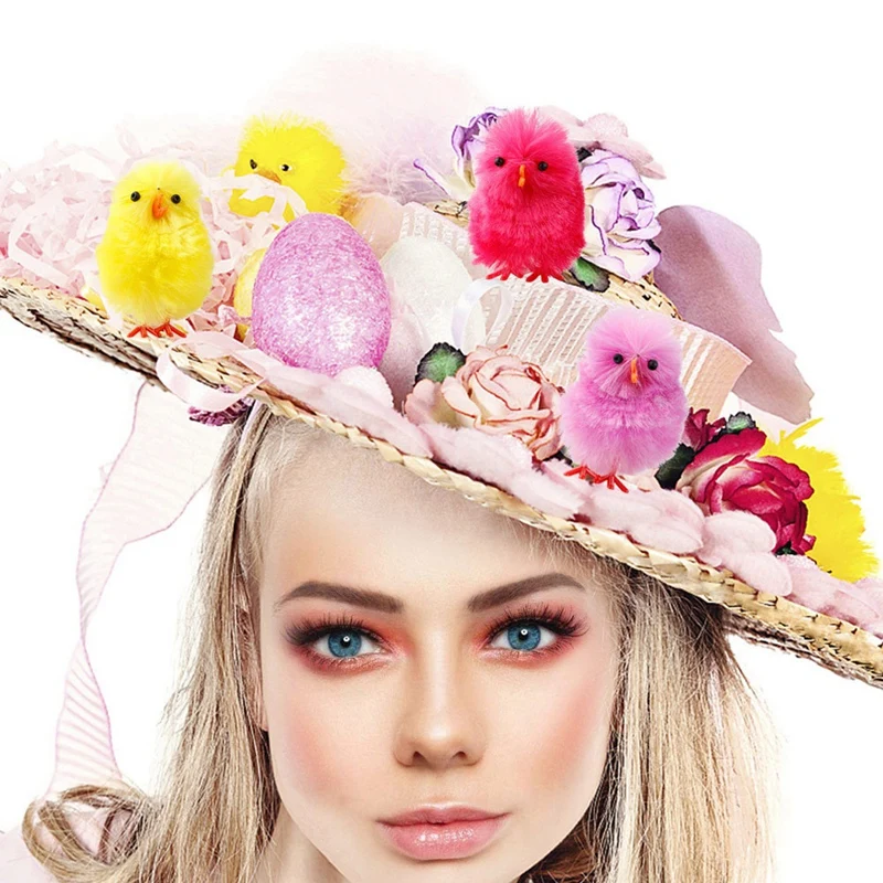 

36Pcs Easter Chenille Chicks Easter Bonnet Decoration Easter Cake Decoration (Multicolor)