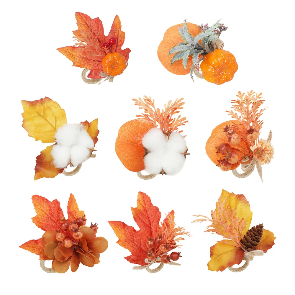 

Napkin Ring Hotel Setting Thanksgiving Leaves Candle Garland Pumpkin Autumn Yellow Flower Orange Hand Knitting Maple Leaf