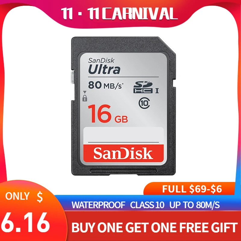 

SanDisk карта памяти SD, класс 10, 16 ГБ, 32 ГБ, 64 ГБ, 128 ГБ
