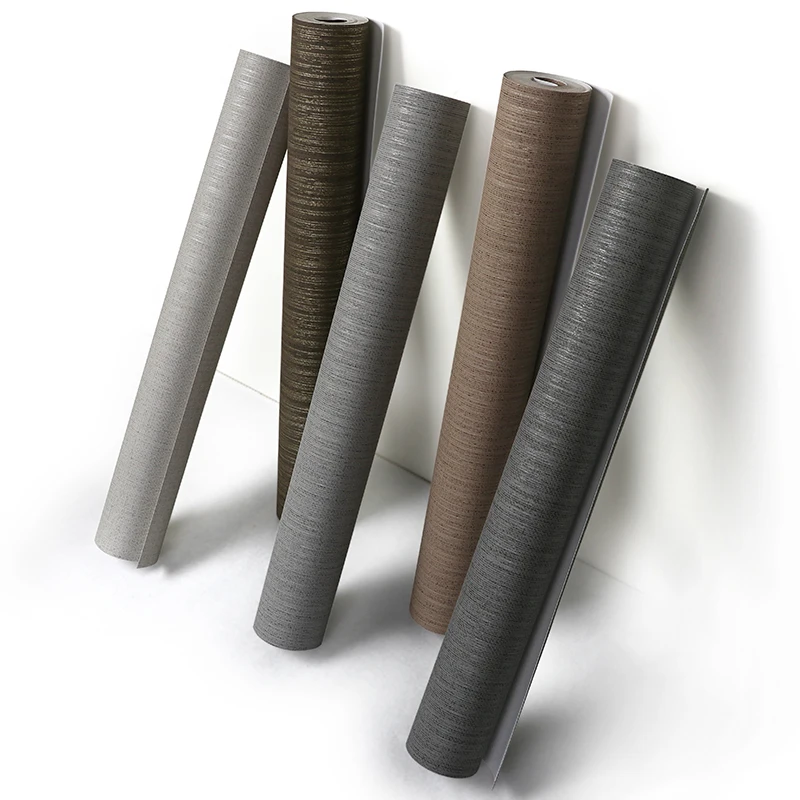 Текстурные обои Grasscloth простые льняные эффекты металлик коричневый серый