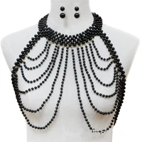 fashion hand woven pearl shoulder chain crystal body chain girls pearl breast chain sexy dress accessories for women jewelry