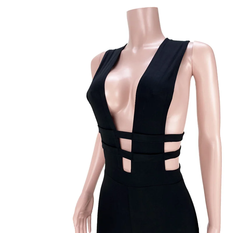

Summer One Piece Outfit Women Wholesale Items Sexy V Neck Sleeveless Hollow Out Streetwear Casual Style Jumpsuit Dropshipping
