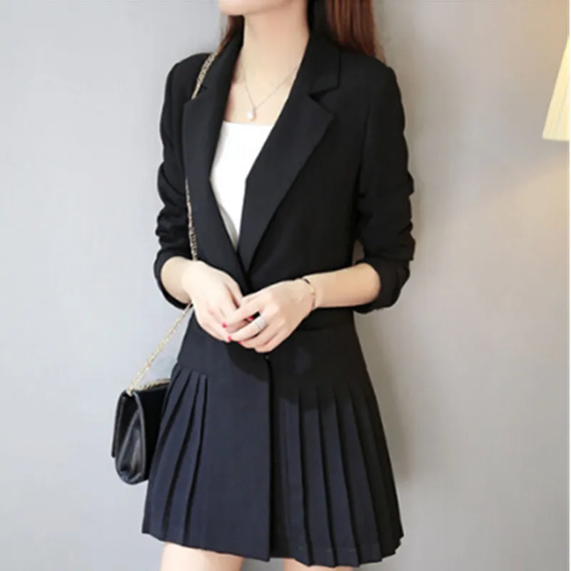 

Long Sleeve Notched Collar Single-breasted Black Pleated Dress New Fashion 2020 Runway Designer Dress Women's