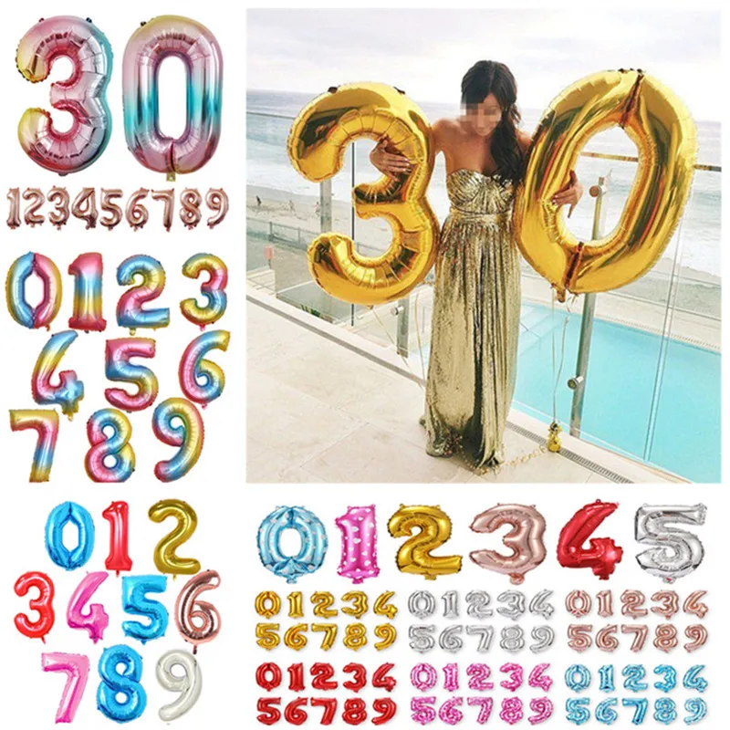 32 дюйма розовое золото Воздушные шары из фольги в виде цифр День рождения