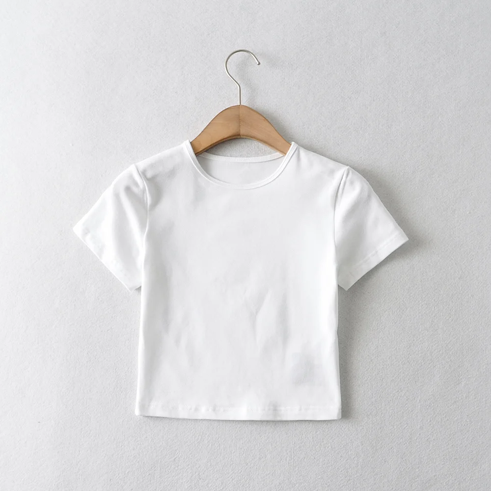 

2021 spring new all-match short T-shirt pure cotton stretch high-waisted short-sleeved shirt women