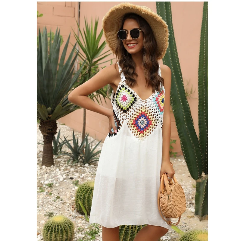 Женская Вязаная пляжная Летняя туника накидка длинная одежда купальник платья |