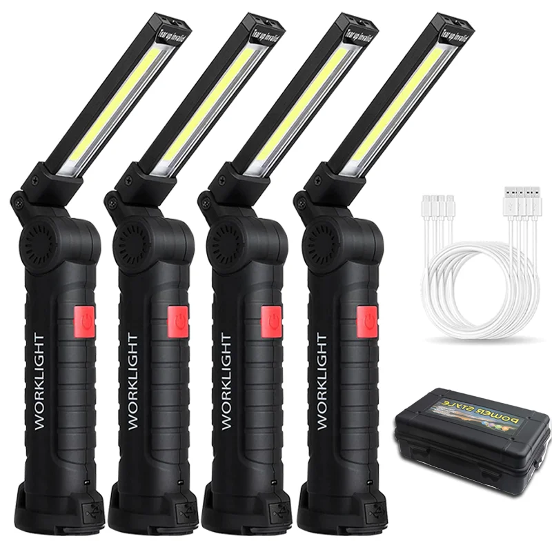 

USB Rechargeable Flashlight with Built-in Battery Set Multi Function Folding Waterproof COB Work Light for Outdoor Camping