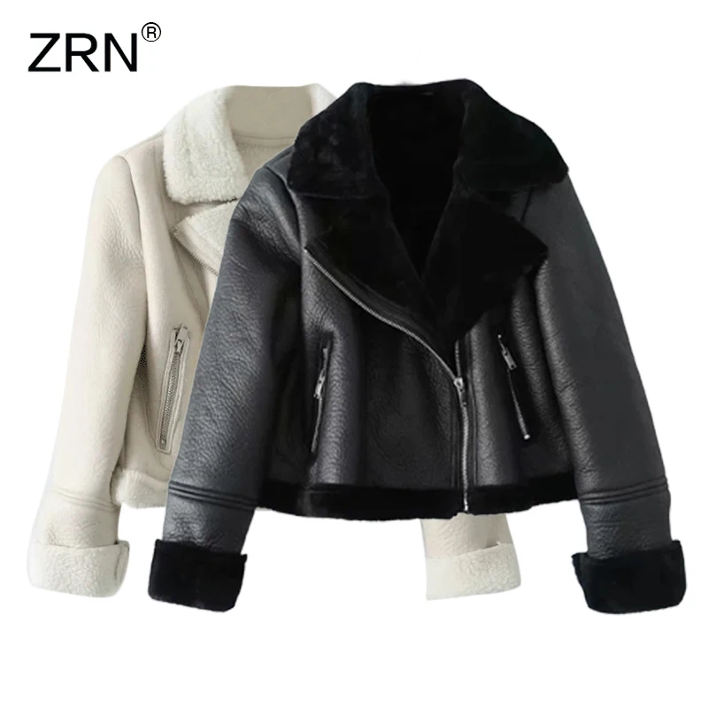 ZRN женская зимняя уличная одежда утепленная шуба из искусственной кожи кожаная