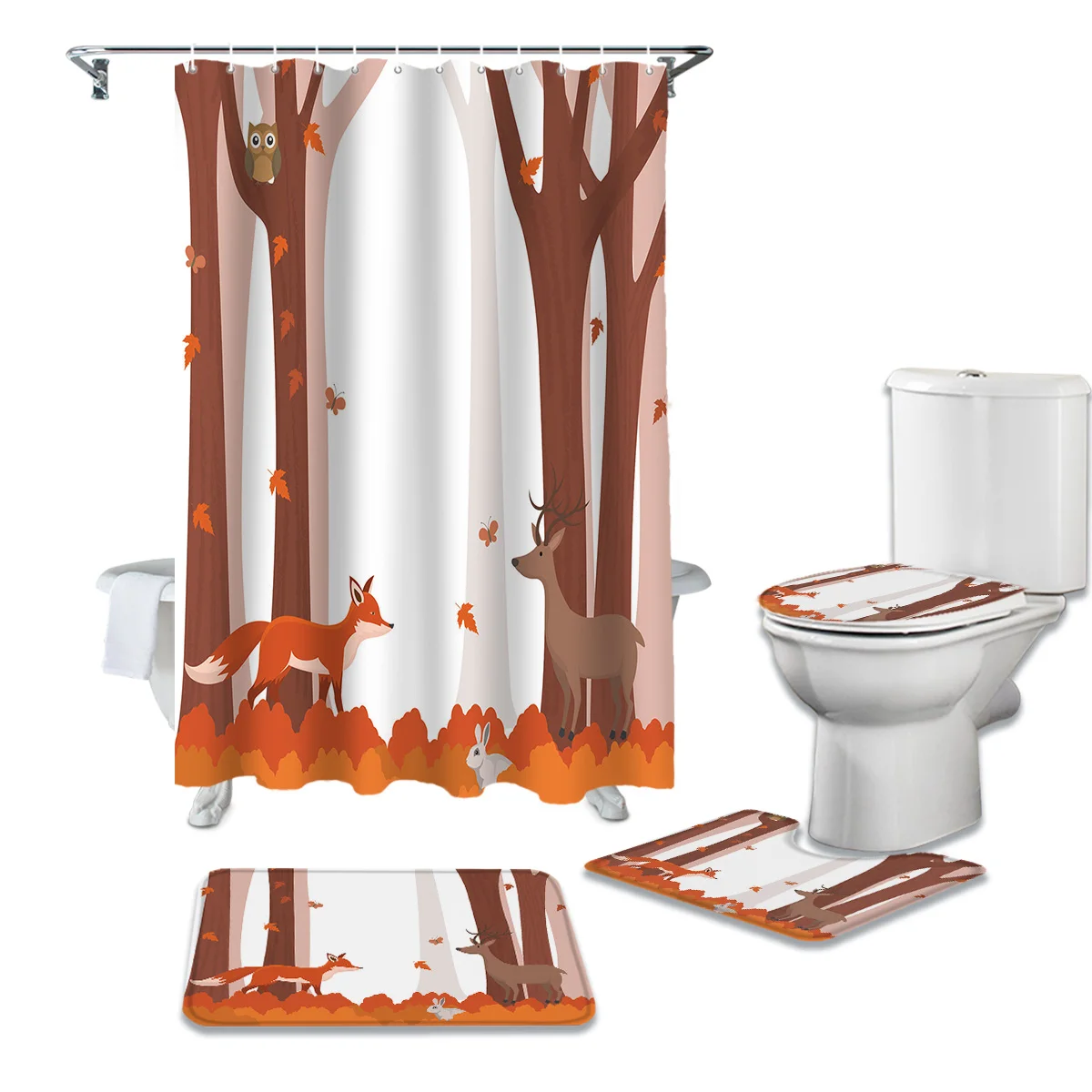 Водонепроницаемая занавеска для душа с изображением лисы и оленя|Шторы душа| |